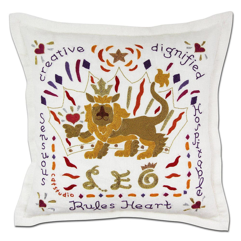 Quirks! Pillows Leo Astrology Hand-Embroidered Pillow by Cat Studio
