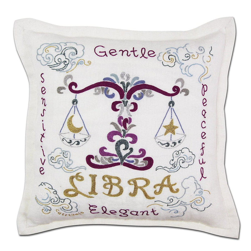 Quirks! Pillows Libra Astrology Hand-Embroidered Pillow by Cat Studio