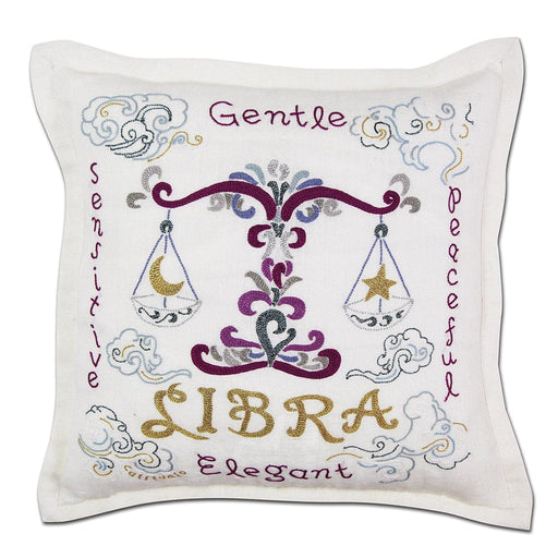 Quirks! Pillows Libra Astrology Hand-Embroidered Pillow by Cat Studio