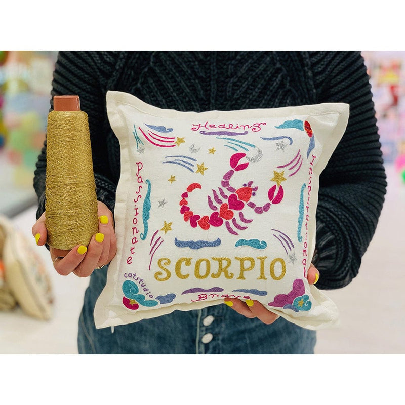 Quirks! Pillows Libra Astrology Hand-Embroidered Pillow by Cat Studio