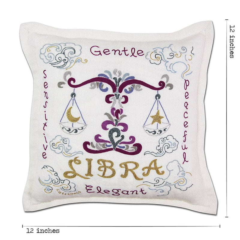 Quirks! Pillows Libra Astrology Hand-Embroidered Pillow by Cat Studio