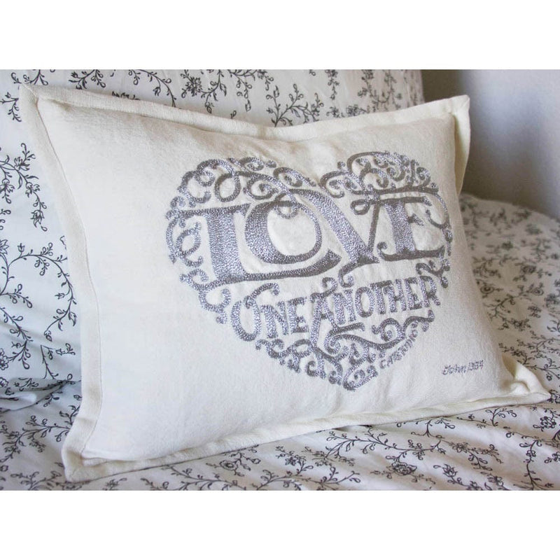 Quirks! Pillows Love Heart Love Letters Hand-Embroidered Pillow - Available in Gold or Silver by CatStudio