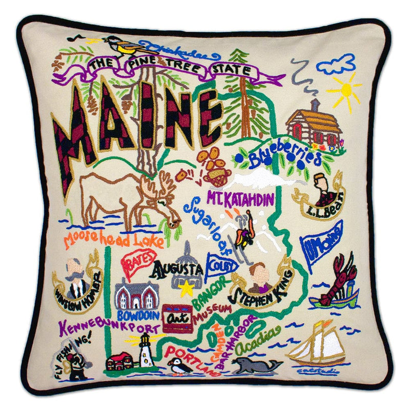 Quirks! Pillows Maine Hand-Embroidered Pillow