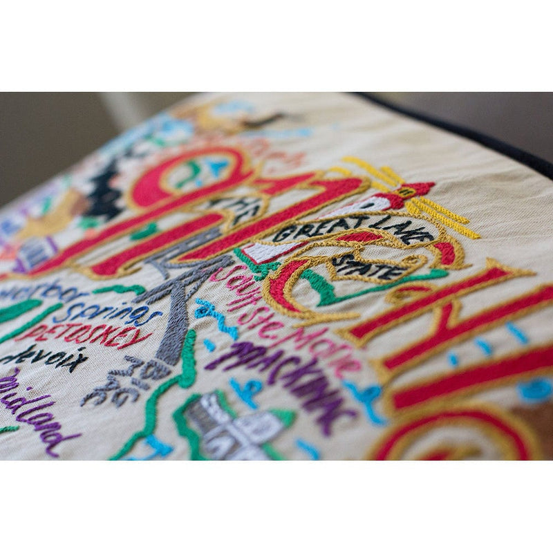 Quirks! Pillows Michigan Hand-Embroidered Pillow