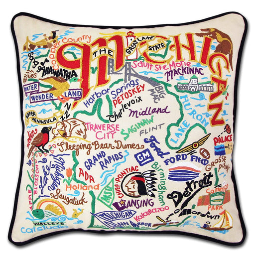 Quirks! Pillows Michigan Hand-Embroidered Pillow