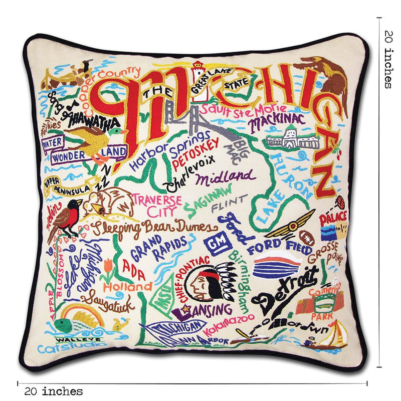 Quirks! Pillows Michigan Hand-Embroidered Pillow
