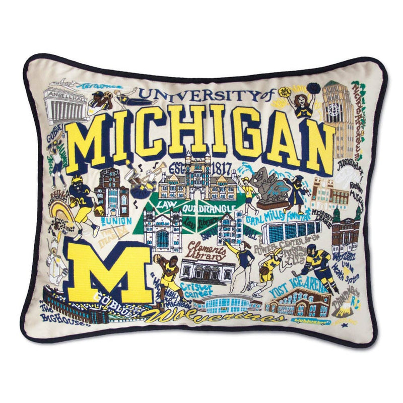 Quirks! Pillows Michigan, University of Collegiate Embroidered Pillow by CatStudio