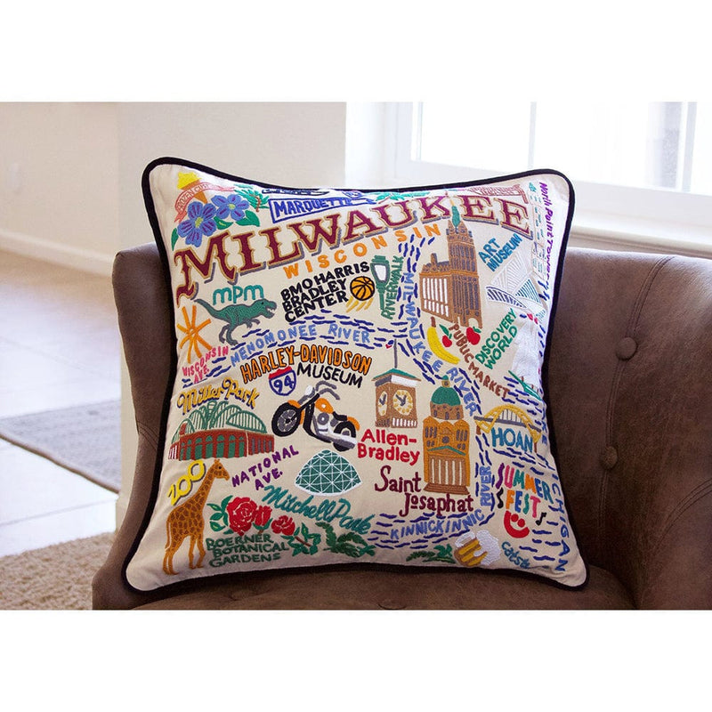 Quirks! Pillows Milwaukee Hand-Embroidered Pillow