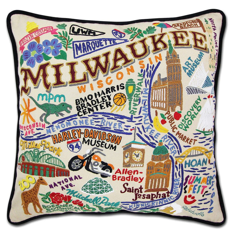 Quirks! Pillows Milwaukee Hand-Embroidered Pillow
