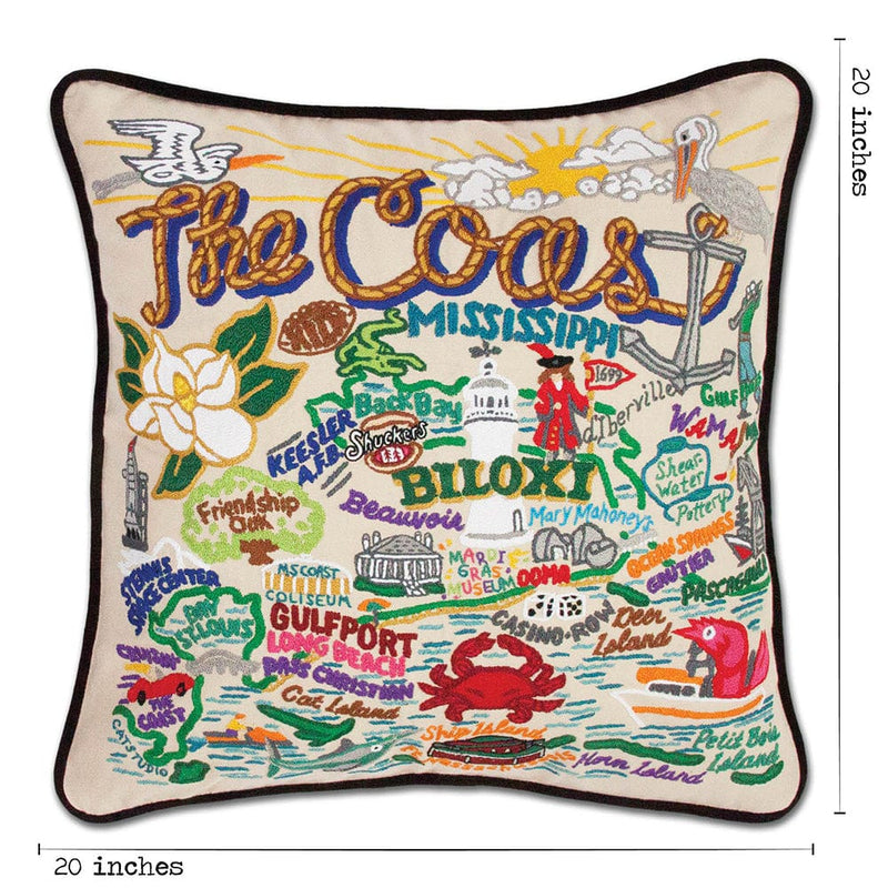Quirks! Pillows Mississippi Coast Hand-Embroidered Pillow