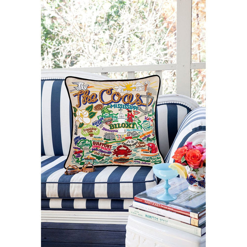 Quirks! Pillows Mississippi Coast Hand-Embroidered Pillow