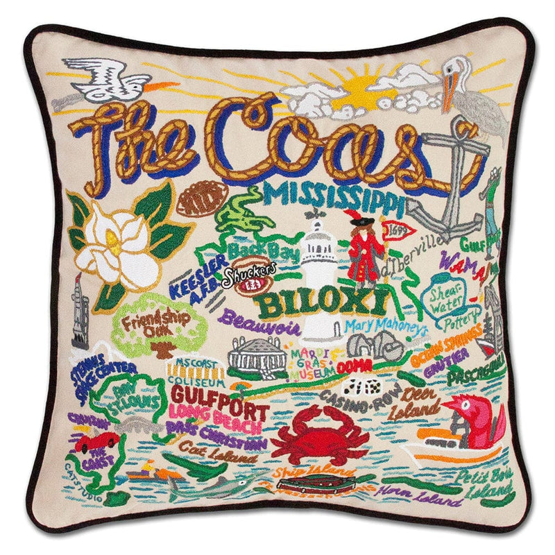 Quirks! Pillows Mississippi Coast Hand-Embroidered Pillow