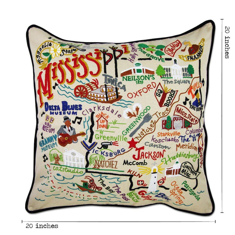 Quirks! Pillows Mississippi Hand-Embroidered Pillow