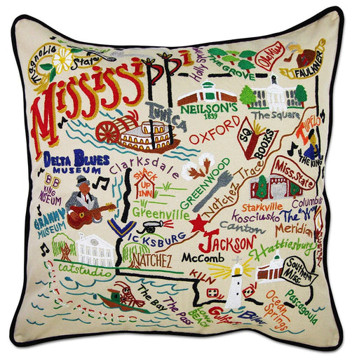 Quirks! Pillows Mississippi Hand-Embroidered Pillow