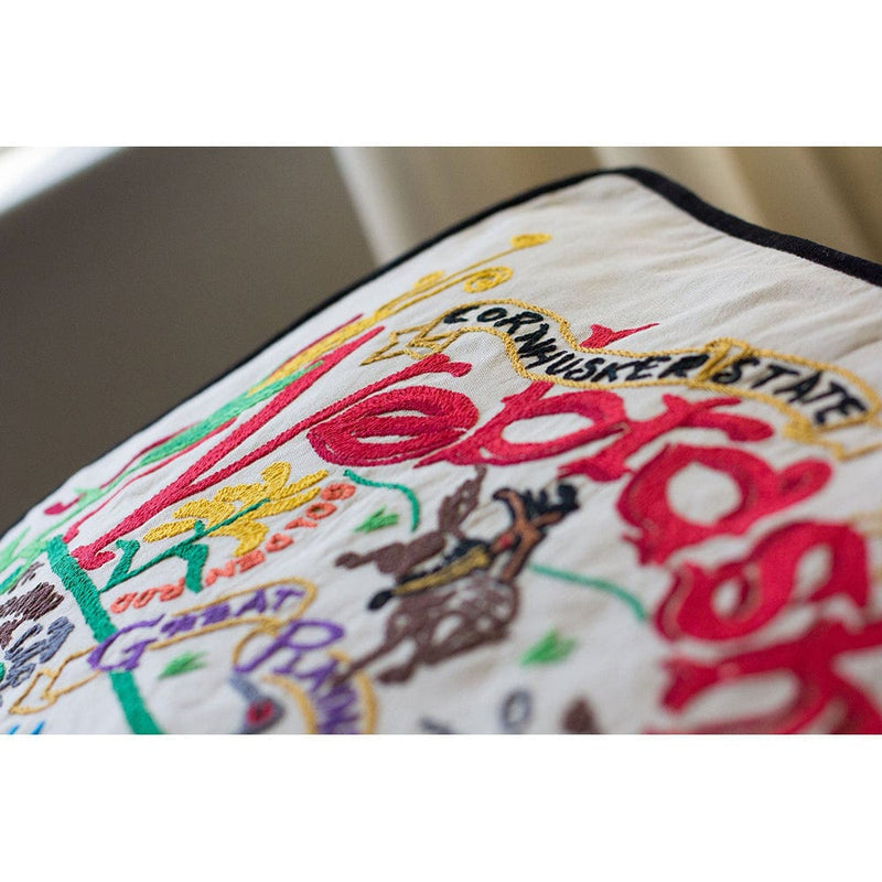 Quirks! Pillows Nebraska Hand-Embroidered Pillow