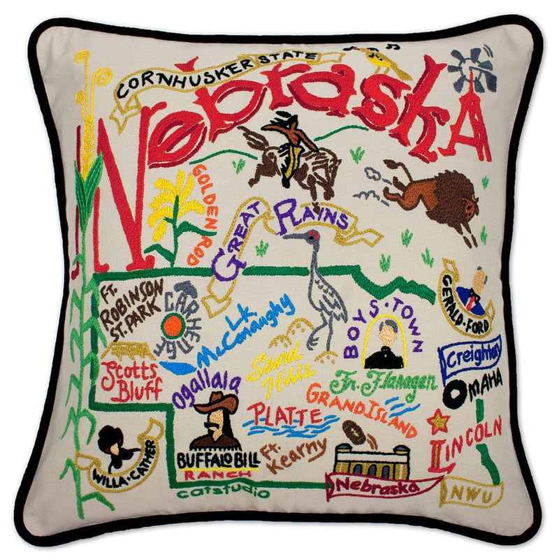 Quirks! Pillows Nebraska Hand-Embroidered Pillow