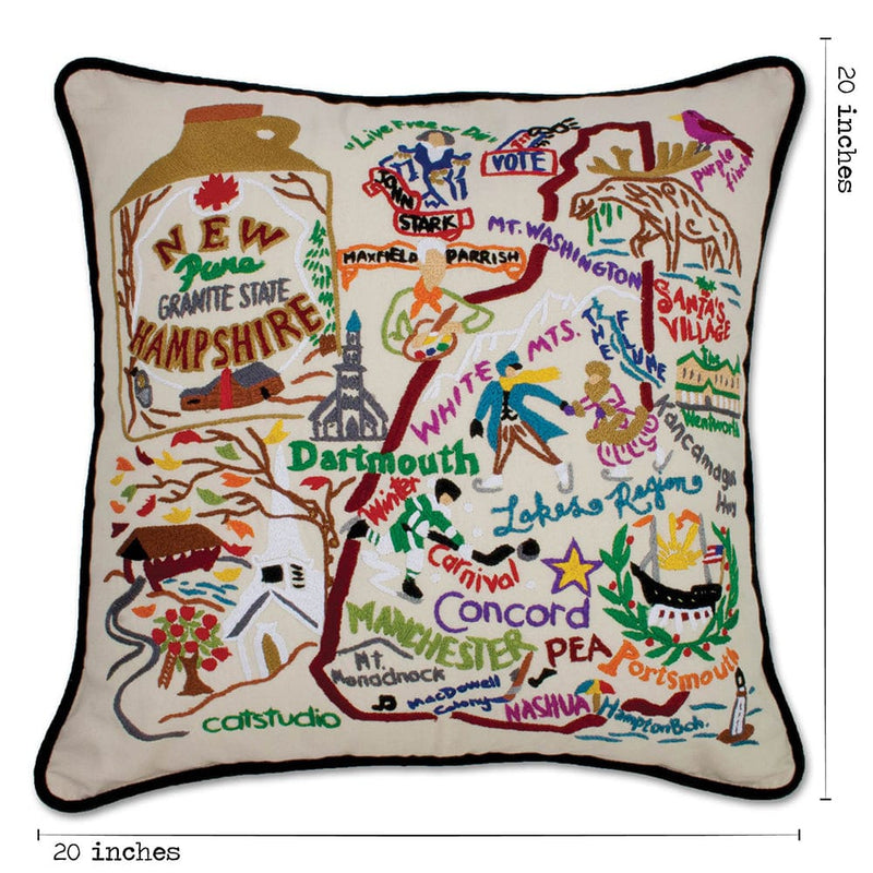 Quirks! Pillows New Hampshire Hand-Embroidered Pillow