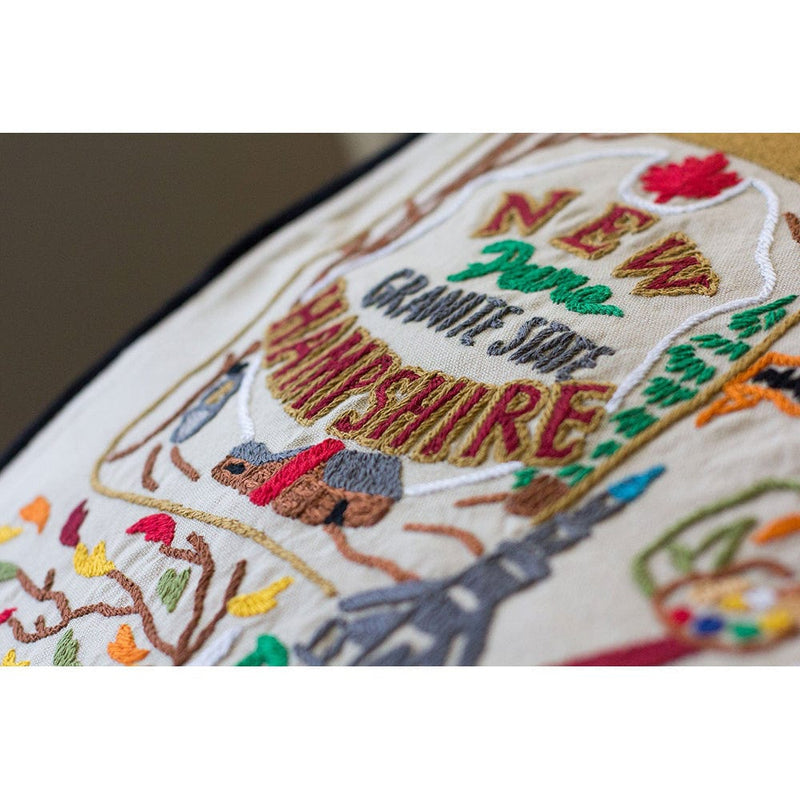 Quirks! Pillows New Hampshire Hand-Embroidered Pillow