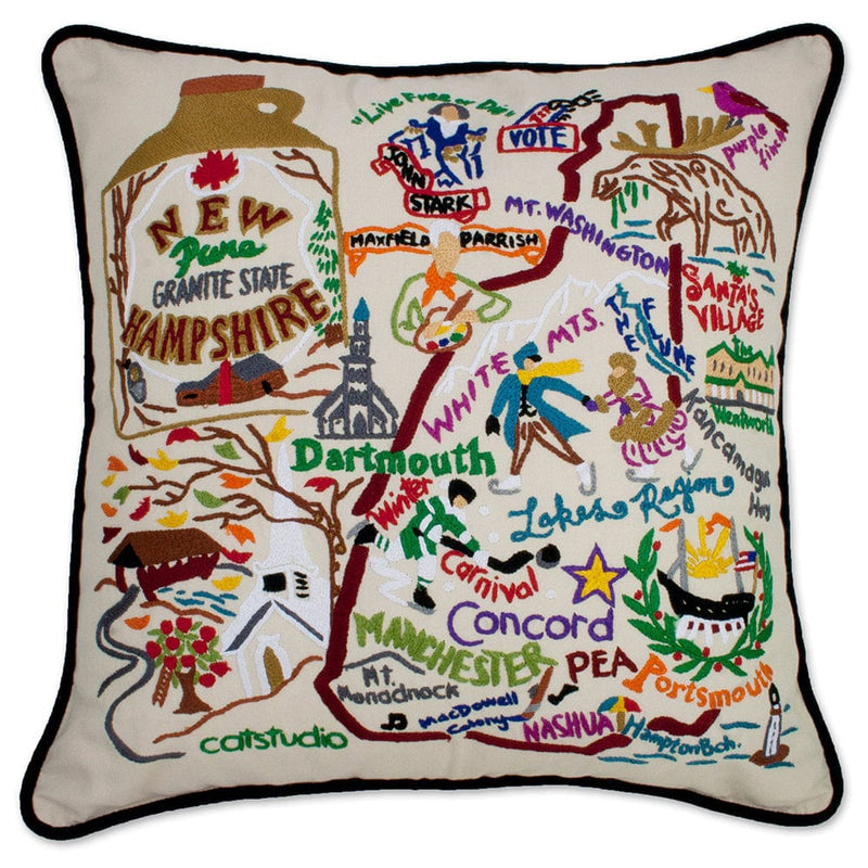 Quirks! Pillows New Hampshire Hand-Embroidered Pillow