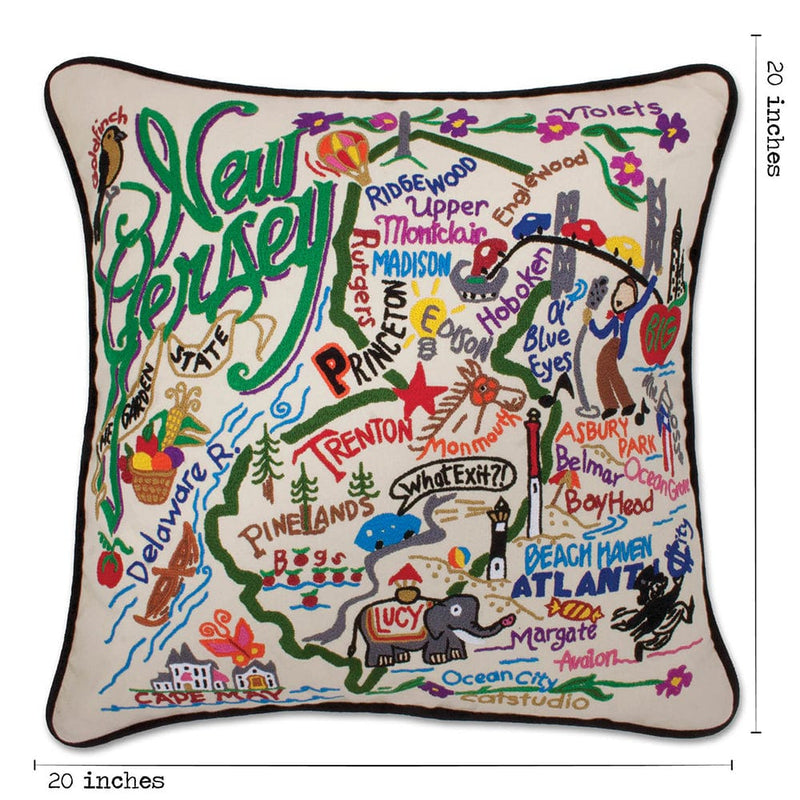 Quirks! Pillows New Jersey Hand-Embroidered Pillow