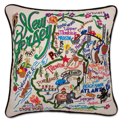Quirks! Pillows New Jersey Hand-Embroidered Pillow