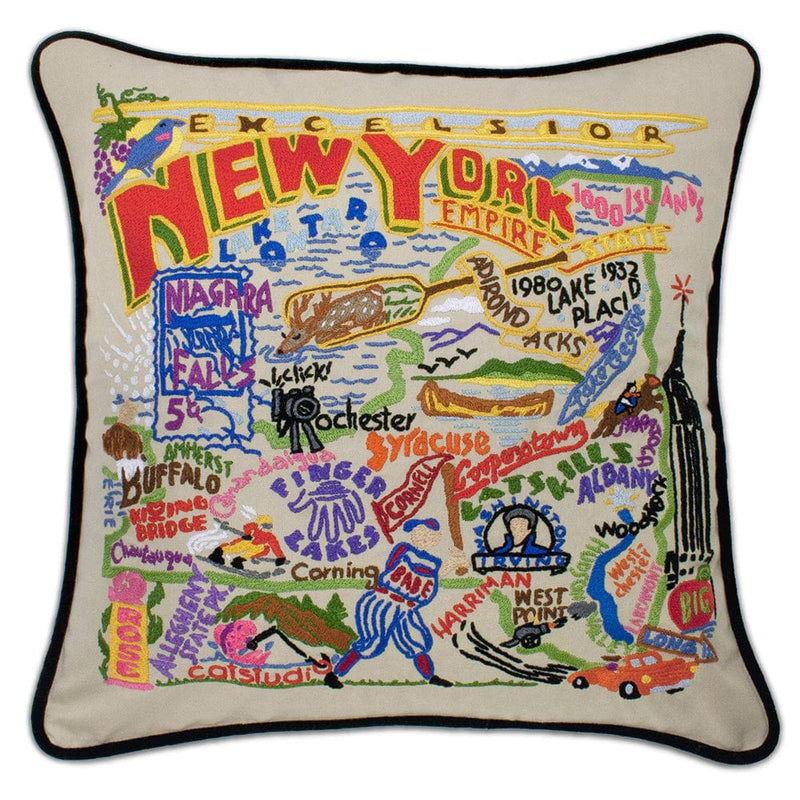 Quirks! Pillows New York State Hand-Embroidered Pillow