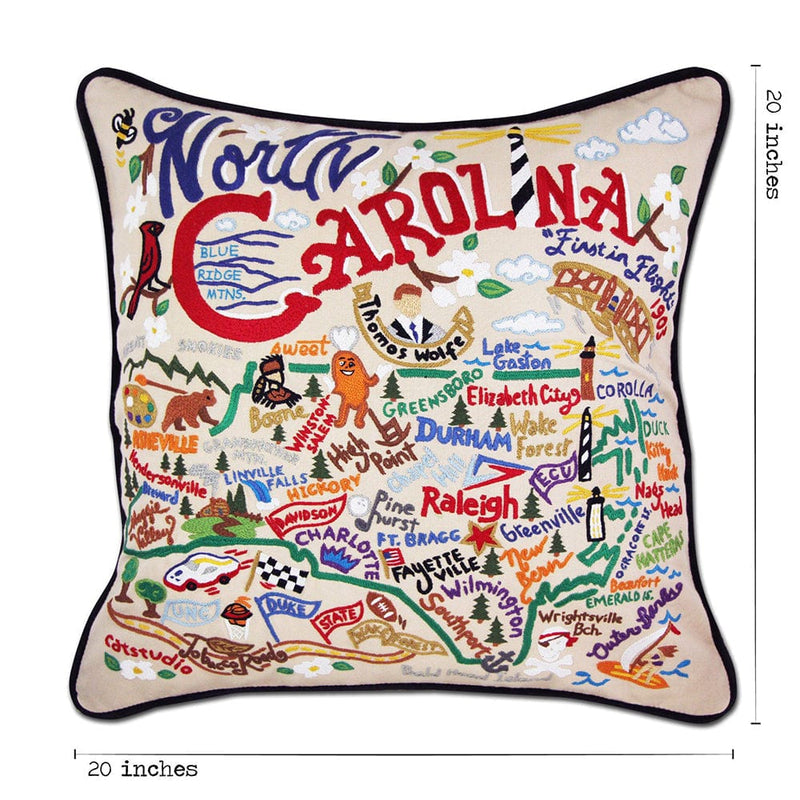 Quirks! Pillows North Carolina Hand-Embroidered Pillow