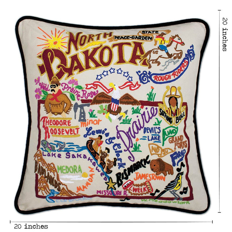 Quirks! Pillows North Dakokta Hand-Embroidered Pillow