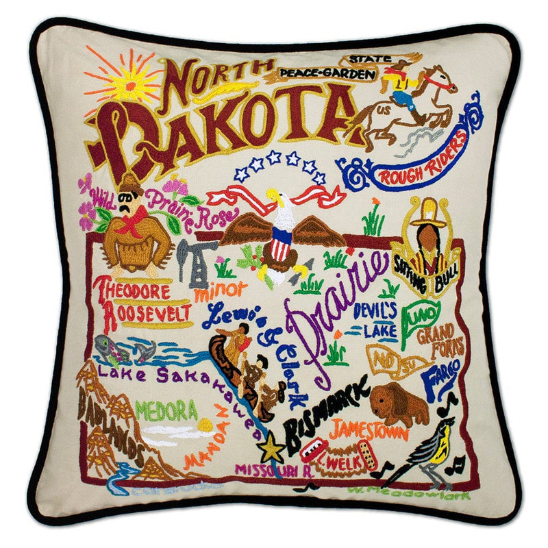 Quirks! Pillows North Dakokta Hand-Embroidered Pillow