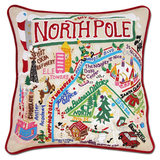 Quirks! Pillows North Pole City Hand-Embroidered Pillow by Cat Studio