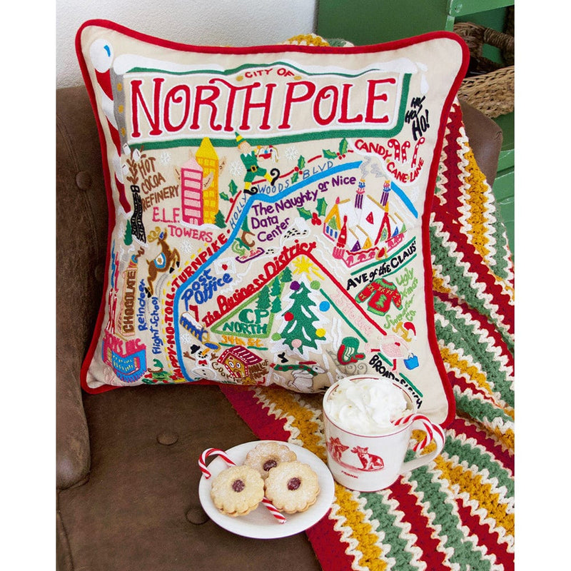Quirks! Pillows North Pole City Hand-Embroidered Pillow by Cat Studio