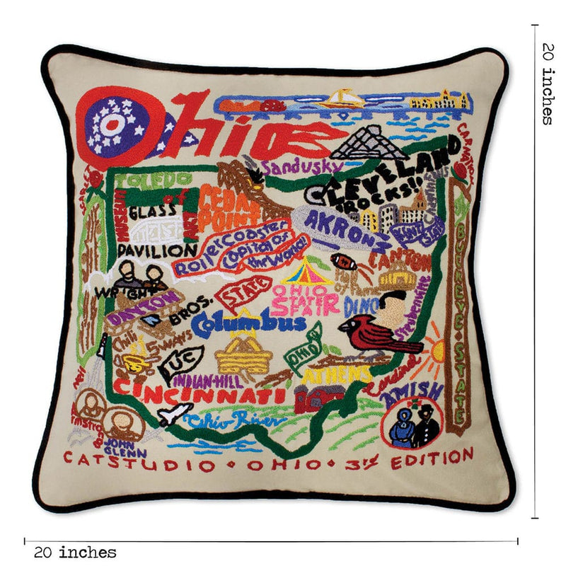 Quirks! Pillows Ohio Hand-Embroidered Pillow