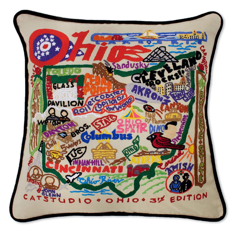Quirks! Pillows Ohio Hand-Embroidered Pillow