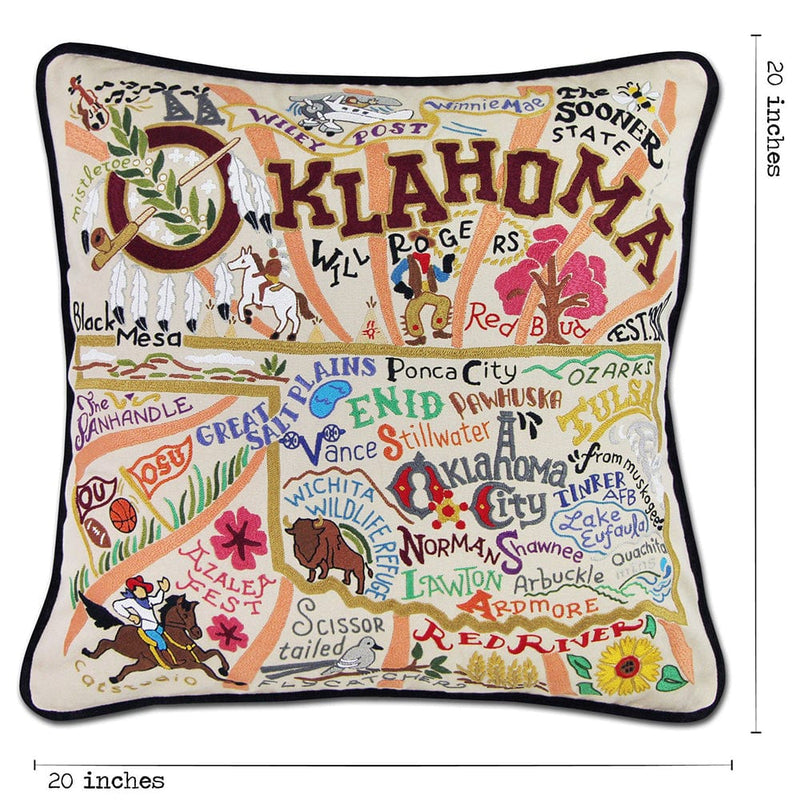 Quirks! Pillows Oklahoma Hand-Embroidered Pillow