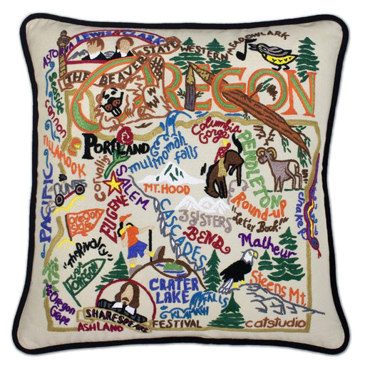 Quirks! Pillows Oregon Hand-Embroidered Pillow