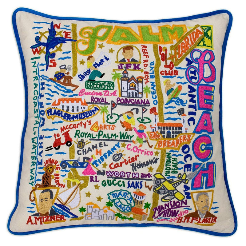 Quirks! Pillows Palm Beach Hand-Embroidered Pillow