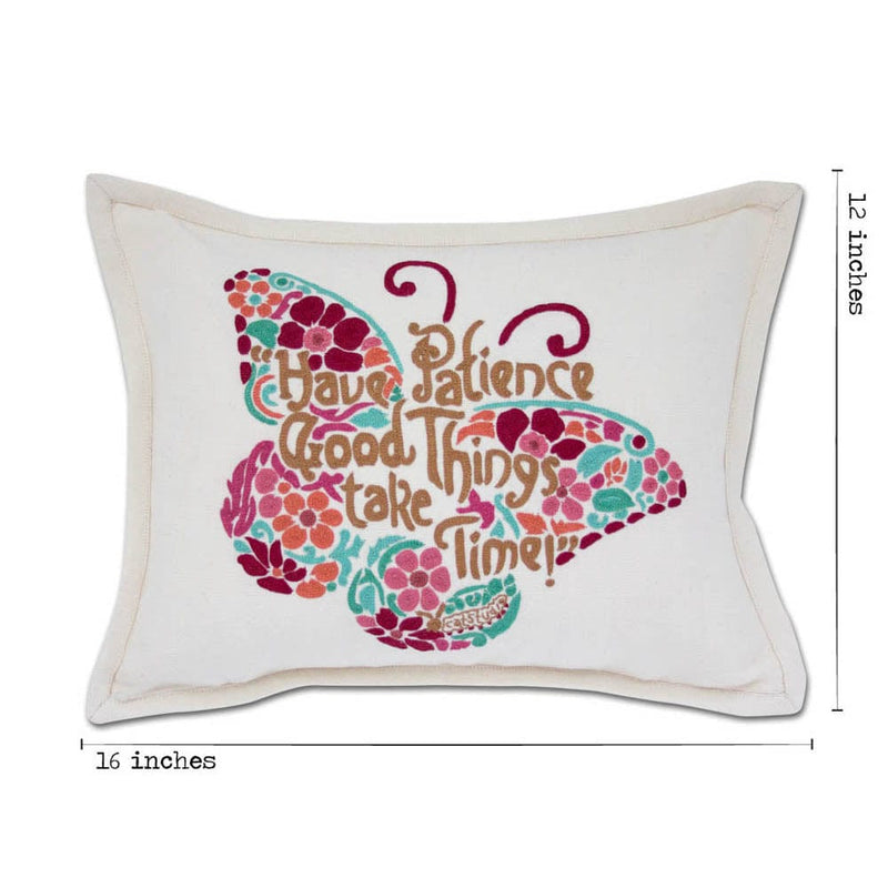 Quirks! Pillows Patience Butterfly Love Letters Hand-Embroidered Pillow - Available in Pink or Blue by CatStudio
