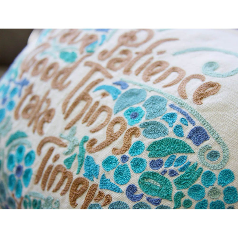Quirks! Pillows Patience Butterfly Love Letters Hand-Embroidered Pillow - Available in Pink or Blue by CatStudio