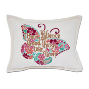 Quirks! Pillows Patience Butterfly Love Letters Hand-Embroidered Pillow - Available in Pink or Blue by CatStudio