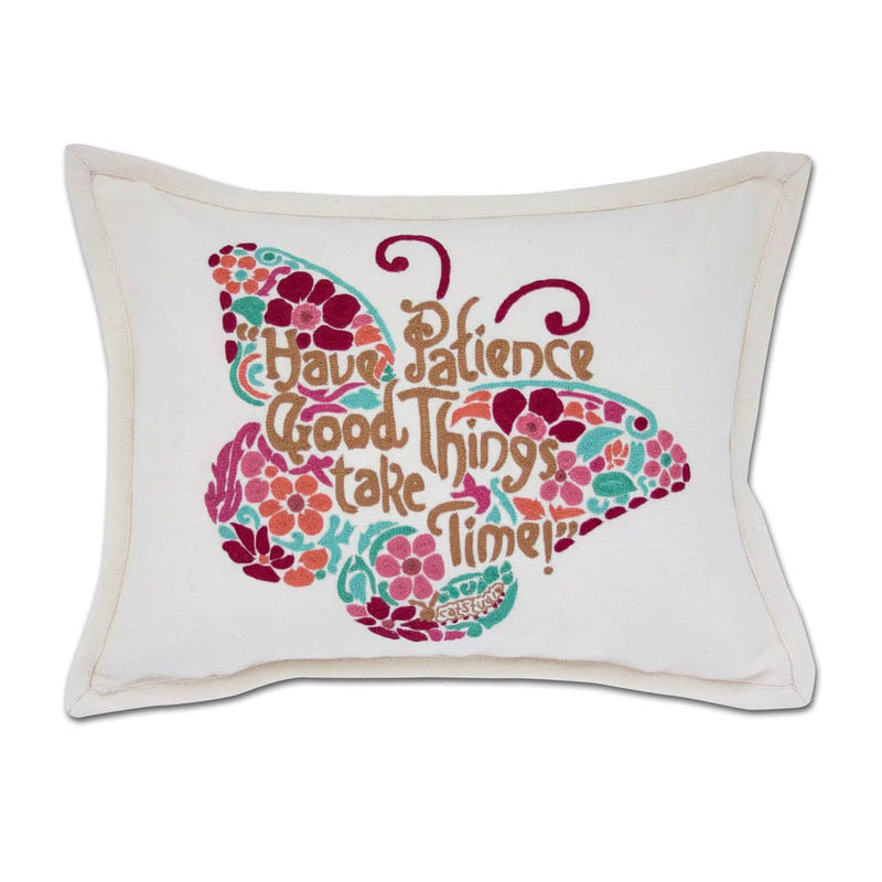 Quirks! Pillows Patience Butterfly Love Letters Hand-Embroidered Pillow - Available in Pink or Blue by CatStudio