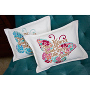 Quirks! Pillows Patience Butterfly Love Letters Hand-Embroidered Pillow - Available in Pink or Blue by CatStudio
