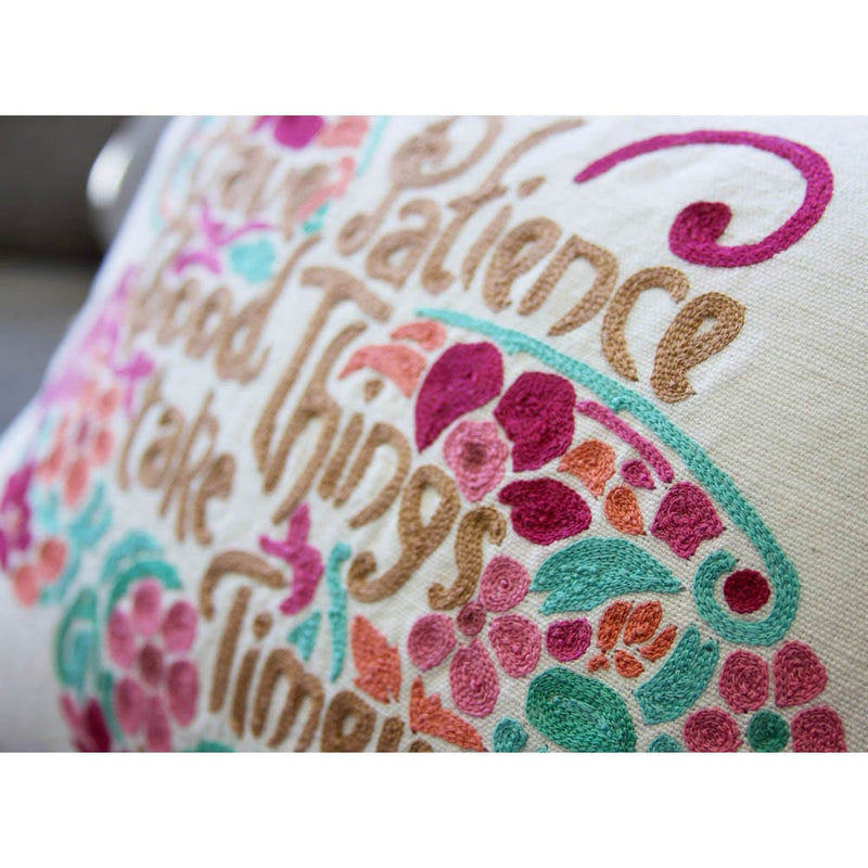 Quirks! Pillows Patience Butterfly Love Letters Hand-Embroidered Pillow - Available in Pink or Blue by CatStudio
