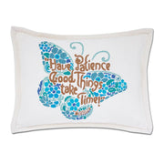 Quirks! Pillows Patience Butterfly Love Letters Hand-Embroidered Pillow - Available in Pink or Blue by CatStudio