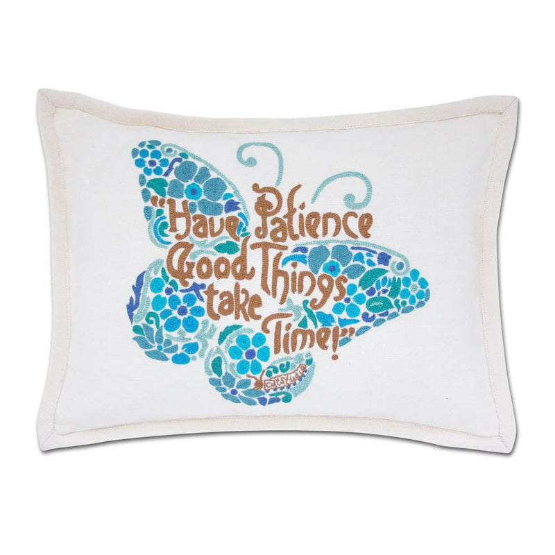 Quirks! Pillows Patience Butterfly Love Letters Hand-Embroidered Pillow - Available in Pink or Blue by CatStudio