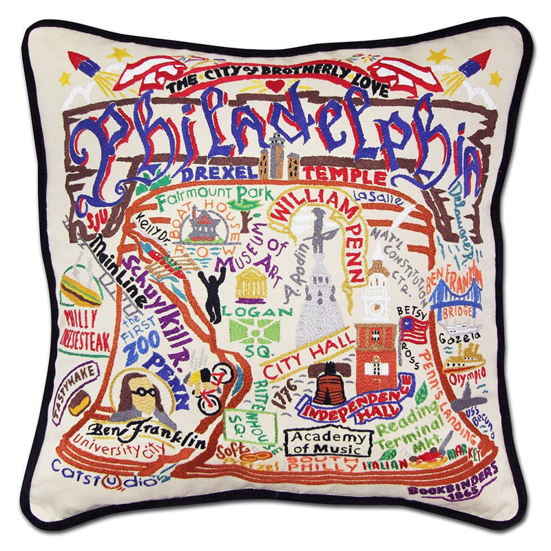 Quirks! Pillows Philadelphia Hand-Embroidered Pillow