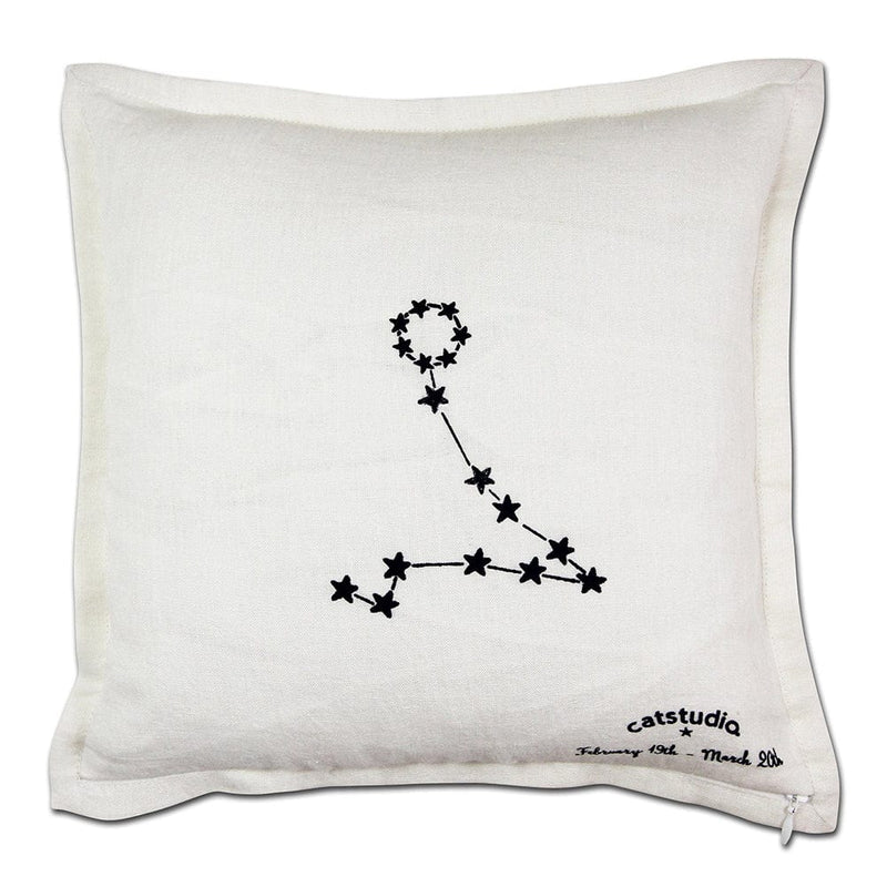 Quirks! Pillows Pisces Astrology Hand-Embroidered Pillow by Cat Studio