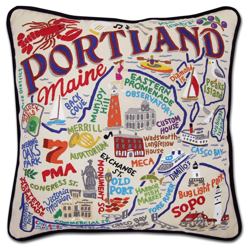 Quirks! Pillows Portland, ME Hand-Embroidered Pillow by CatStudio
