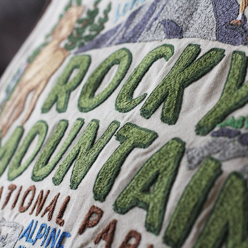 Quirks! Pillows Rocky Mountain National Park Hand-Embroidered Pillow by Cat Studio