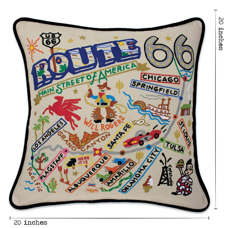 Quirks! Pillows Route 66 Hand-Embroidered Pillow