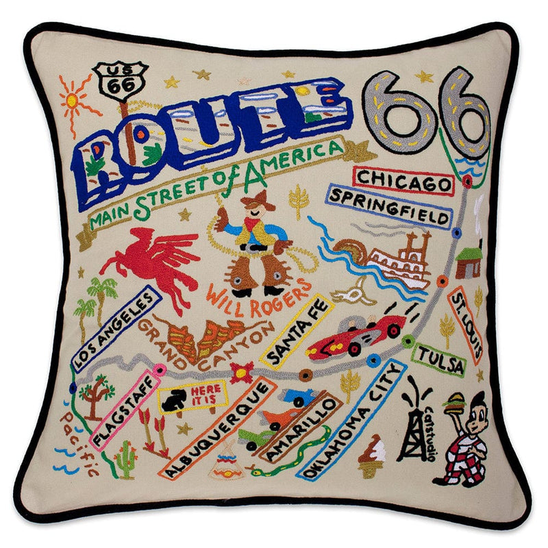 Quirks! Pillows Route 66 Hand-Embroidered Pillow